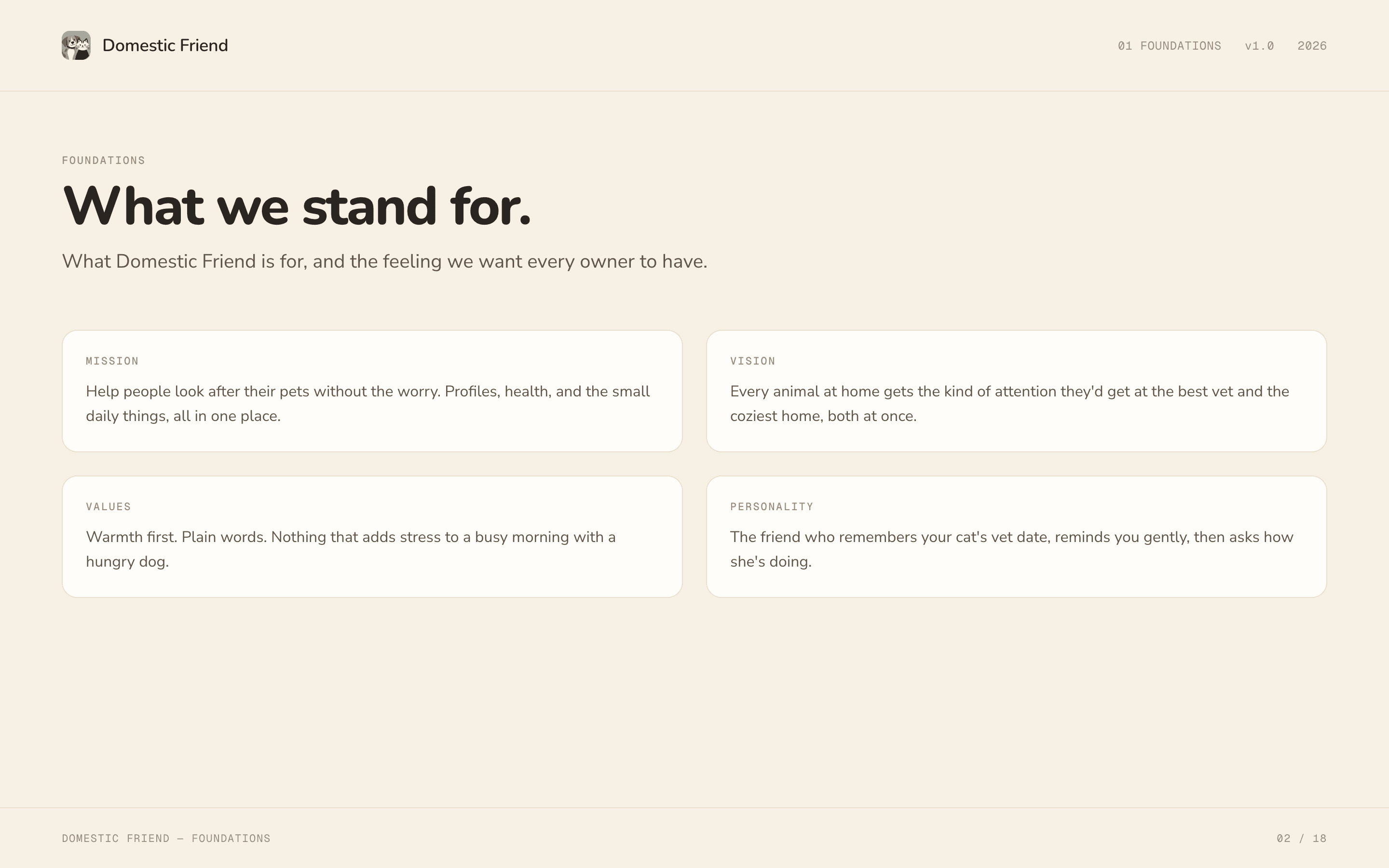 Domestic Friend brand guidelines, slide 2.