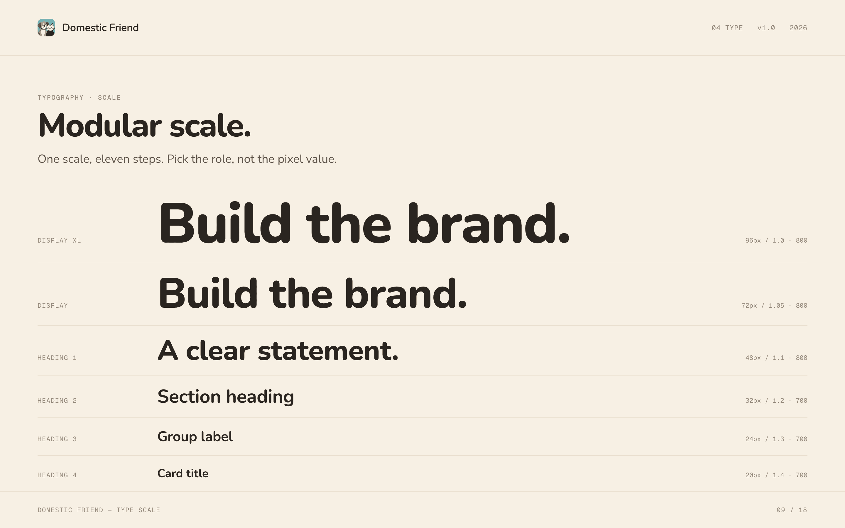 Domestic Friend brand guidelines, slide 9.