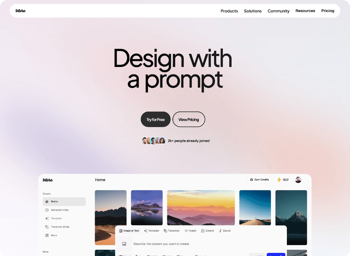Design with a prompt, product landing