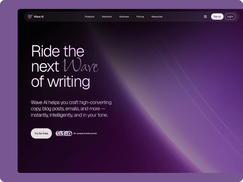 Wave AI, writing product landing