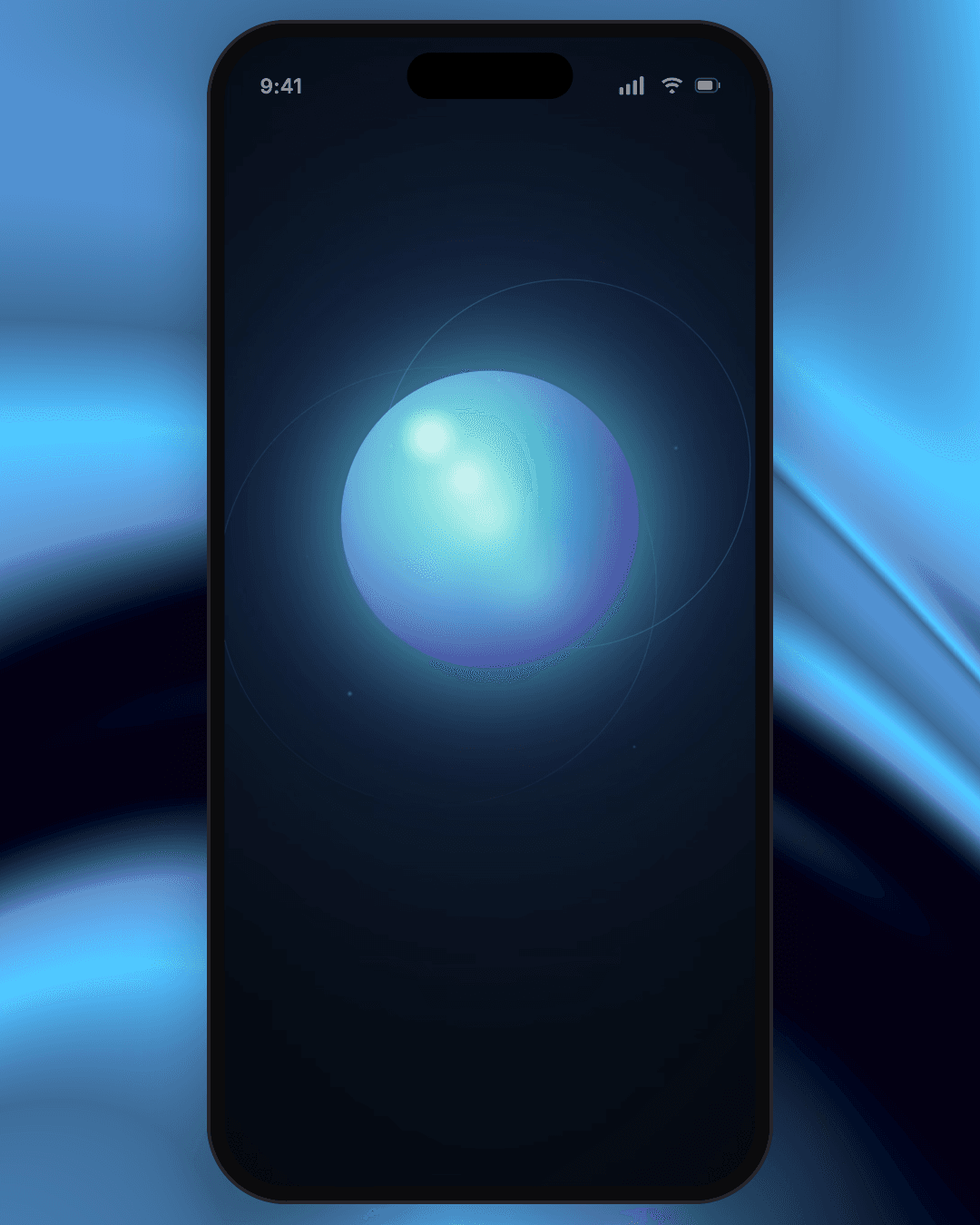 Meditation app lock screen with a glowing breathing orb